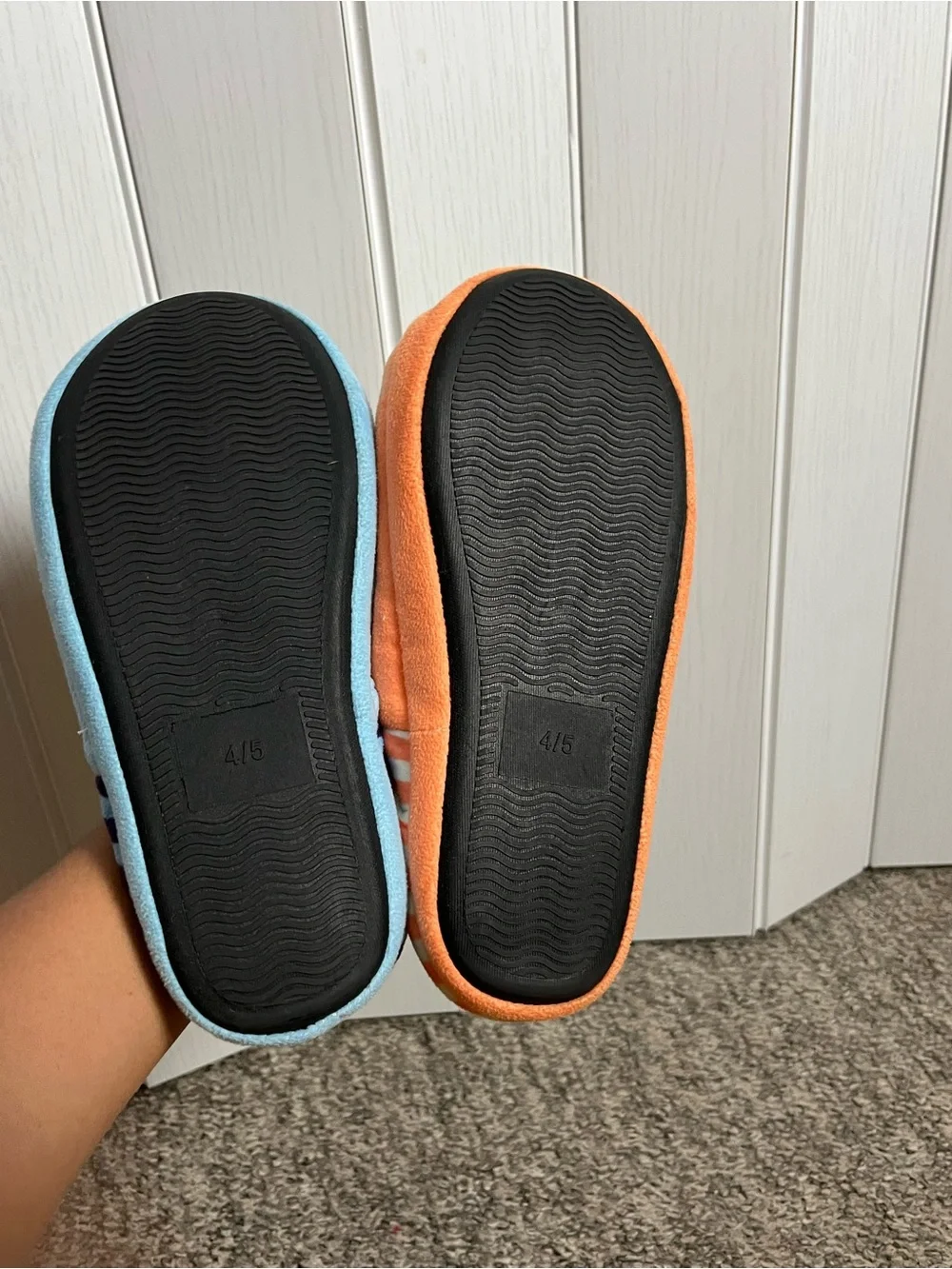 Kids Plush Animal Slippers - Orange & Blue size 5/6